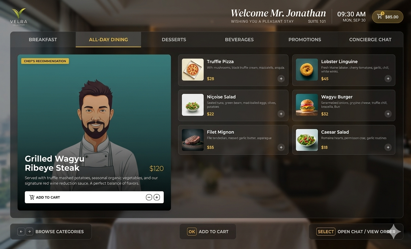 In-Room Dining — Visual digital menu